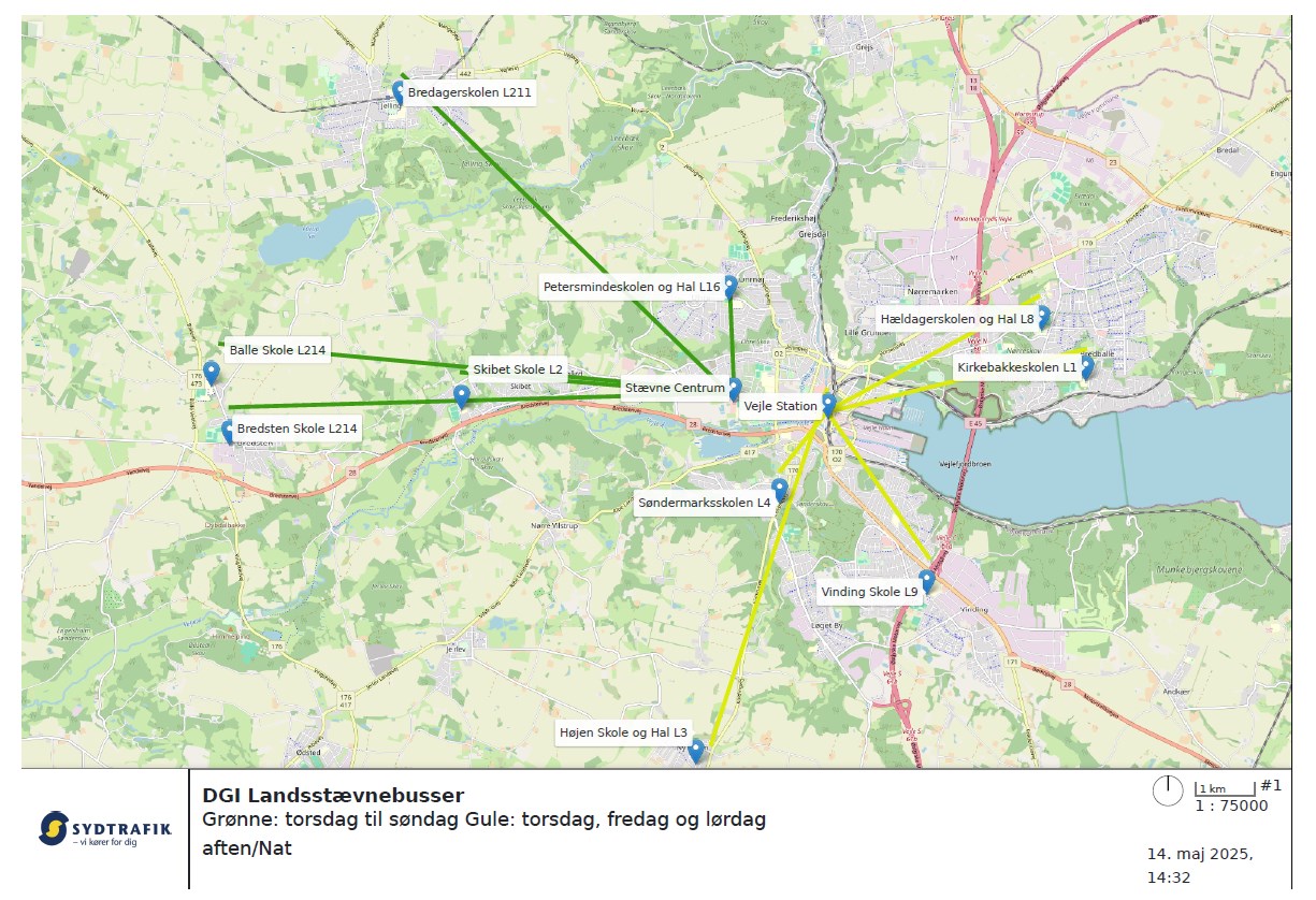 Sydtrafiks Kort Over Landsstævnebusser Aften Og Nat Tors Fre Lør